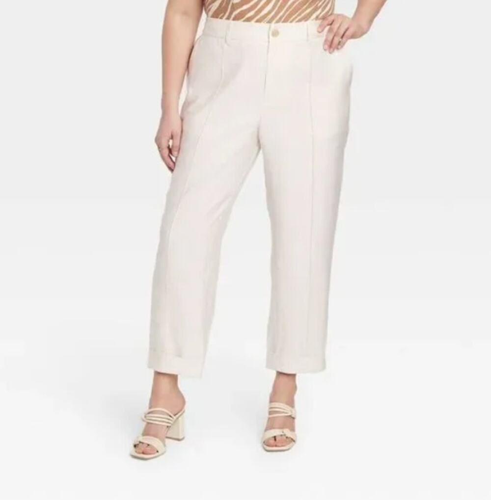 A New Day Cream High-Rise Slim Fit Pintuck Ankle Pant Womens Plus 20R Cuffed Hem